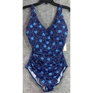 Talbots / Miraclesuit Blue Shell Print 1 Pc Fuss Free Swimsuit sz 12 (16239) NEW